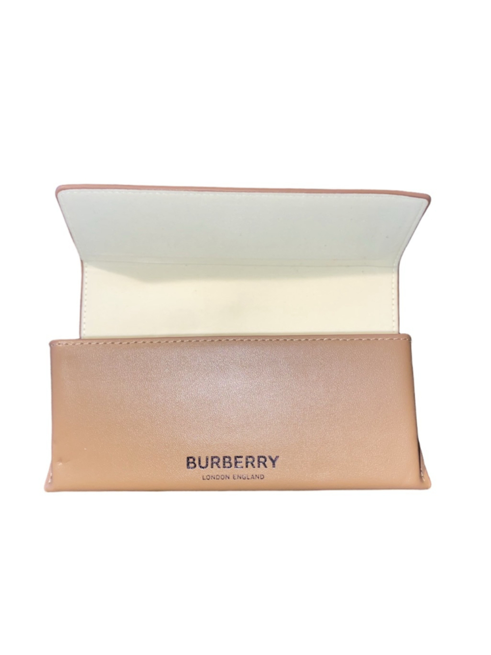 Women's BURBERRY Tan Leather Glasses Case with magnetic snap closure